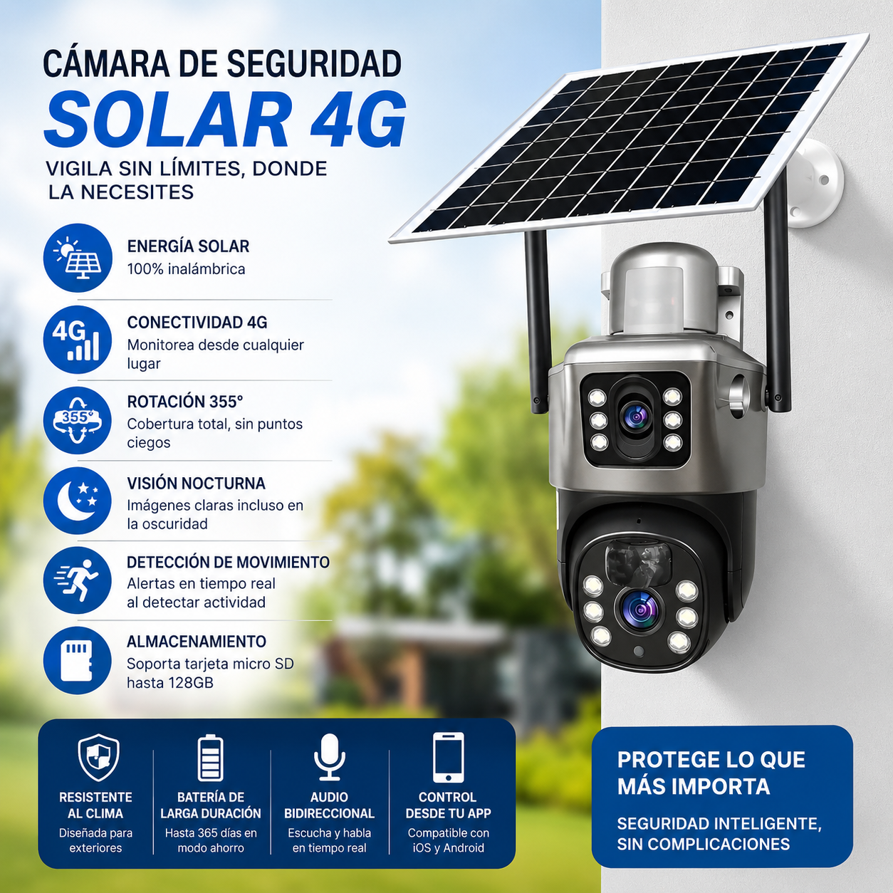 Camara De Seguridad Exterior Panel Solar