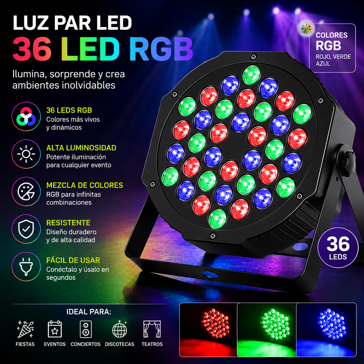 Reflector Strobo Par Led 36 Digital Rgb Cannon 36 W