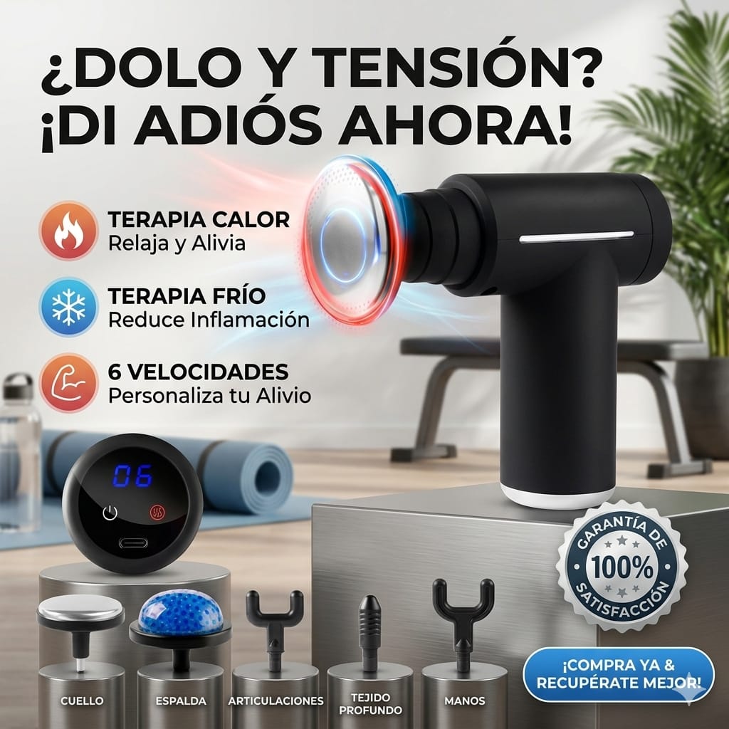 Pistola Masajeadora Massage Gun Percutora 6 Niveles Calor Frío Recargable USB