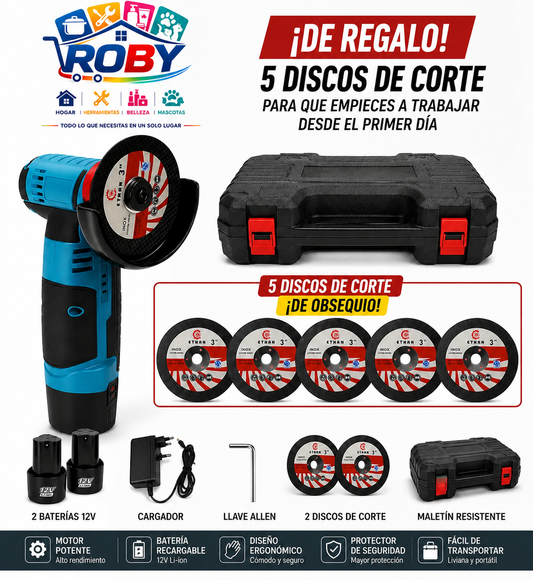 Pulidora Roby Inalambrica Doble Bateria Recargable Estuche 2 Discos