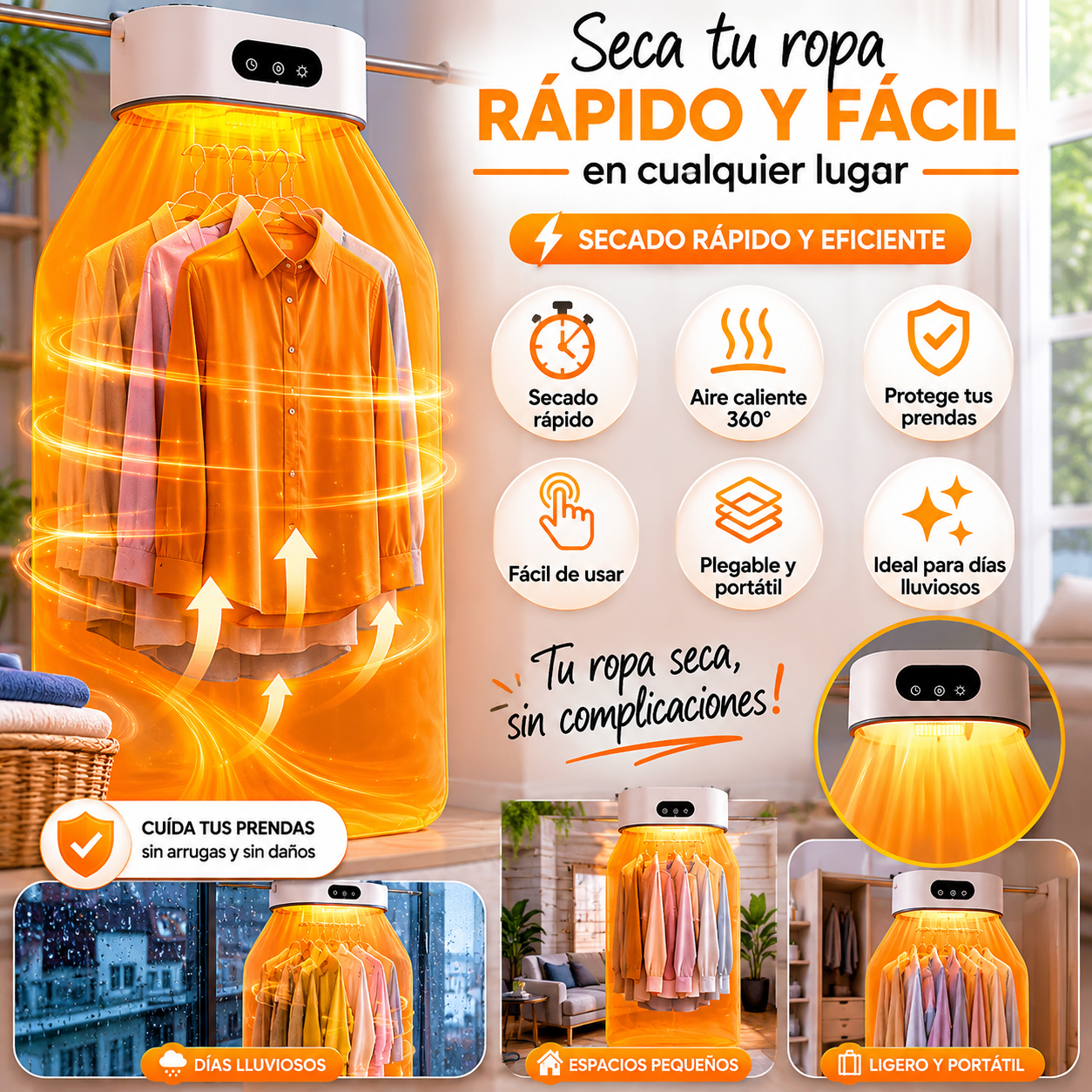 Secador De Ropa Plegable Eléctrico Portátil Tendedero