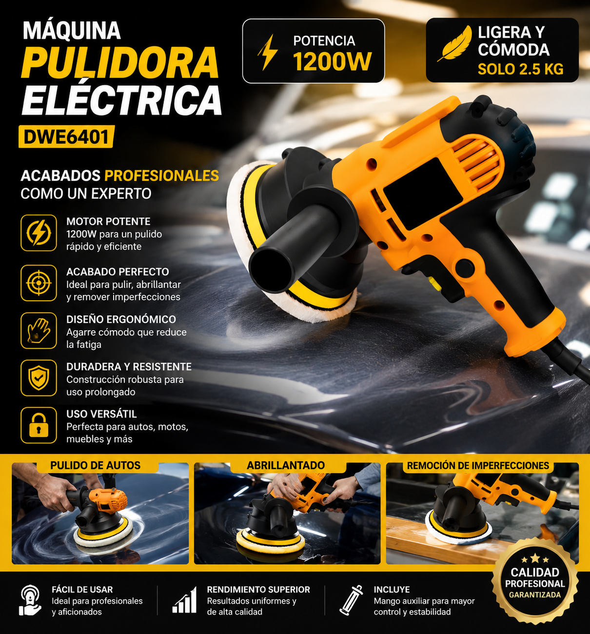 Mini Pulidora Eléctrica Inalámbrica 12V para Carro y Hogar