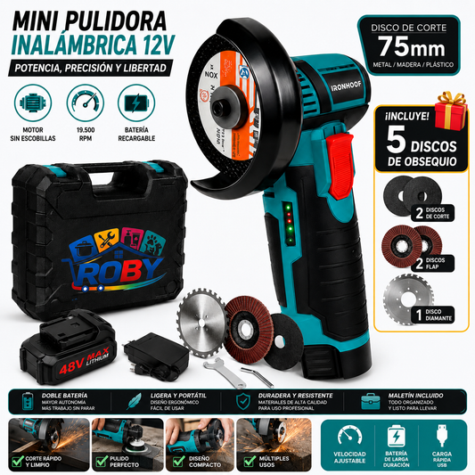 Pulidora Roby Inalambrica Doble Bateria Recargable Estuche 2 Discos