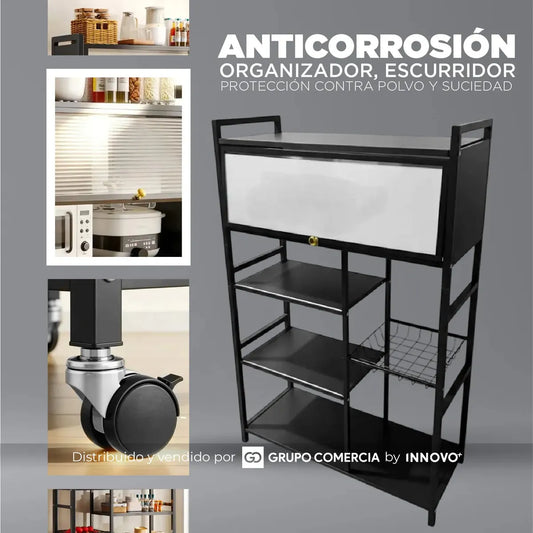 Organizador Multifuncional para Cocina con Puerta Enrollable y Ruedas