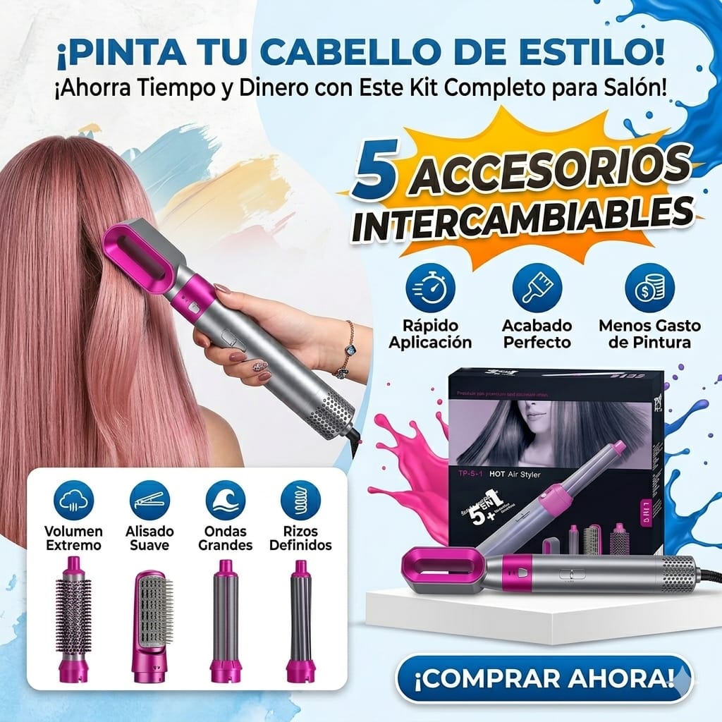 Secador Alisador Rizador 5 en 1 Cerámico 1100W Gris