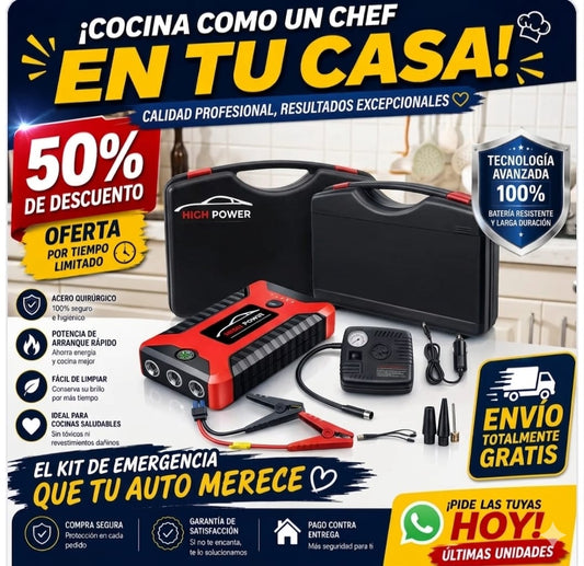 Arrancador Batería Portátil Carro Moto + Compresor De Aire