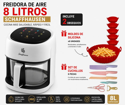 Combo Freidora 8Litros Air Fryer + Obsequios